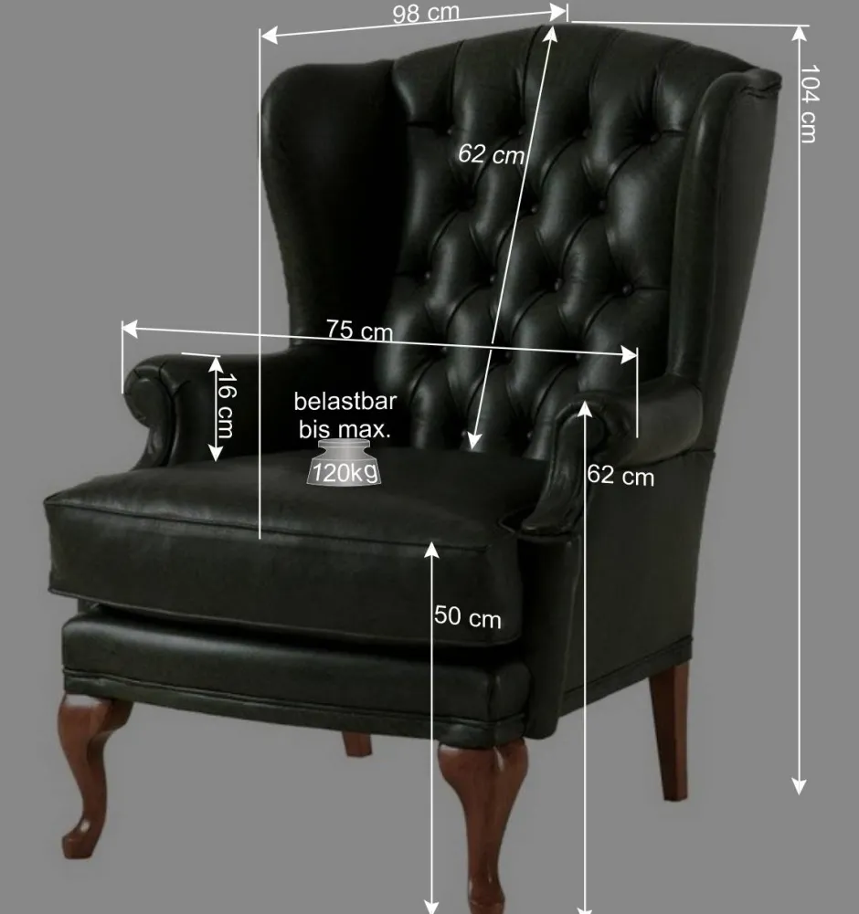 Wohnen Leder Ohrensessel in Oliv Grün - Chesterfield - Jaiko