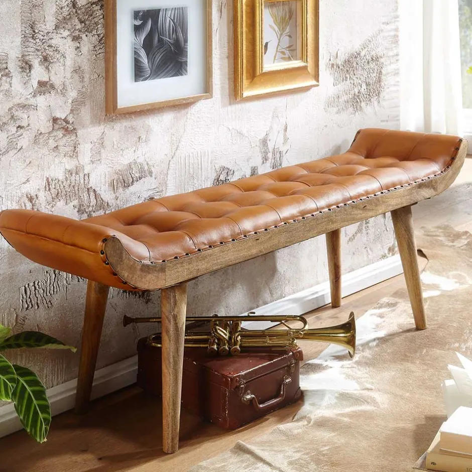 Lederbank in Cognac Braun - Zyrjeta^Wohnen Sale