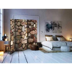 Leinwand Paravent Bunte Kieselmauer - Aurelius^Wohnen