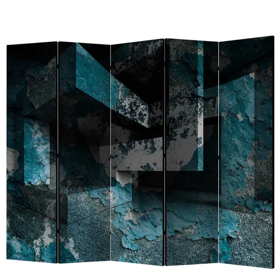 Leinwand Paravent in Blau & Grau bedruckt - Hincomi^Wohnen Online