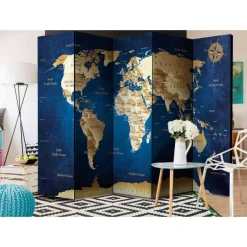 Wohnen Leinwand Paravent in Dunkelblau & Beige - Sanjuas