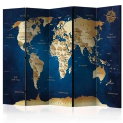 Wohnen Leinwand Paravent in Dunkelblau & Beige - Sanjuas