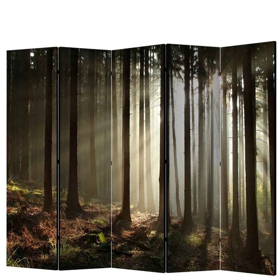 Wohnen Leinwand Paravent mit Naturmotiv Wald - Nadiola