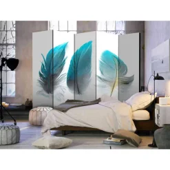 Wohnen Leinwand Raumtrenner Blaue Vogelfedern - Carrion