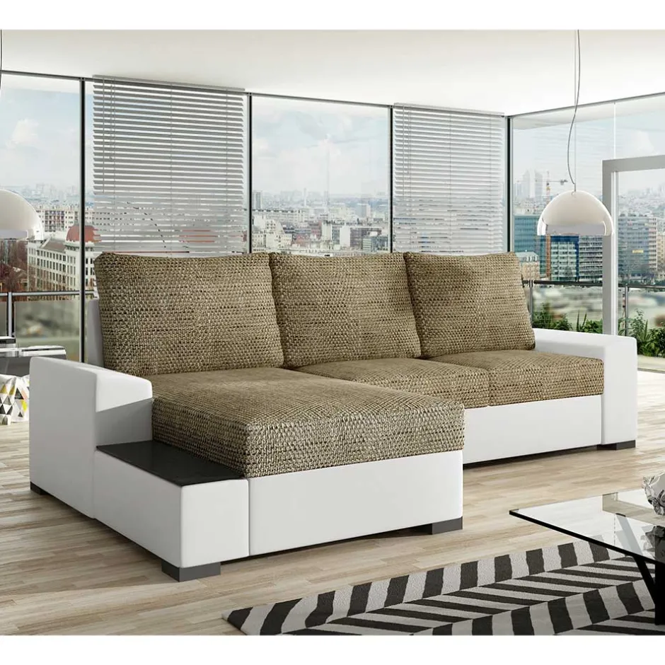 L-Form Bettsofa in Beige und Weiß - Scarlino^Wohnen Best