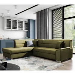 Wohnen L-Form Funktionssofa in Oliv Grün Samtstoff - Donnys