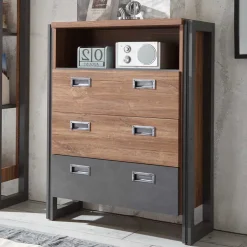 Wohnen Loft Design Kommode im Eiche dunkel Dekor und Schwarz - Rompira