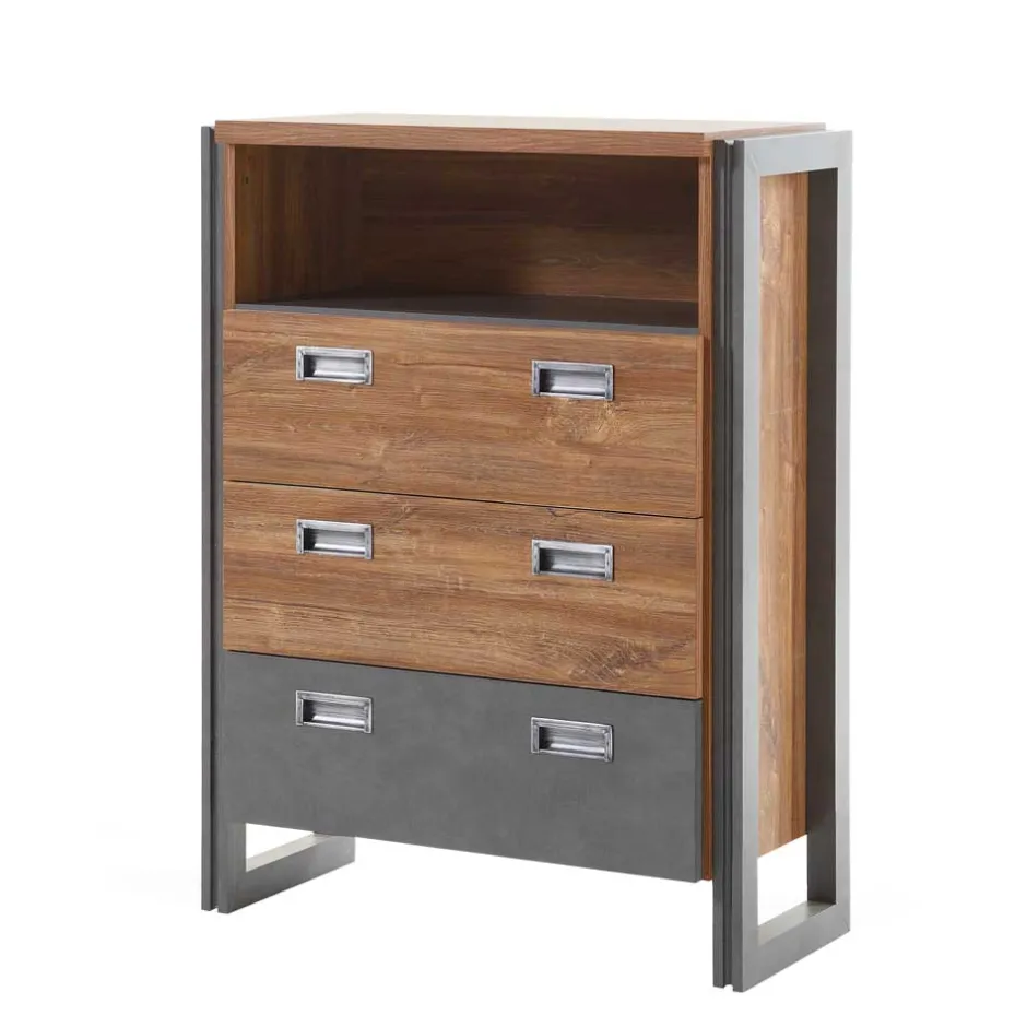 Wohnen Loft Design Kommode im Eiche dunkel Dekor und Schwarz - Rompira