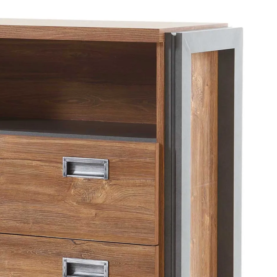 Wohnen Loft Design Kommode im Eiche dunkel Dekor und Schwarz - Rompira