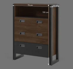 Wohnen Loft Design Kommode im Eiche dunkel Dekor und Schwarz - Rompira