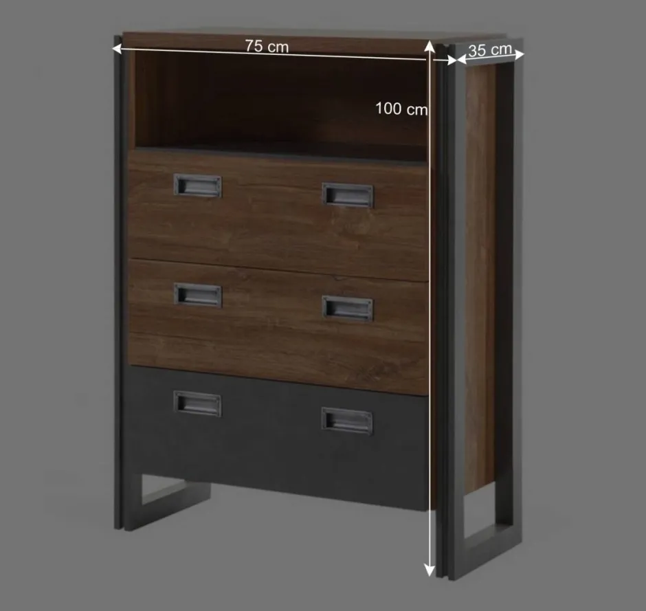 Wohnen Loft Design Kommode im Eiche dunkel Dekor und Schwarz - Rompira