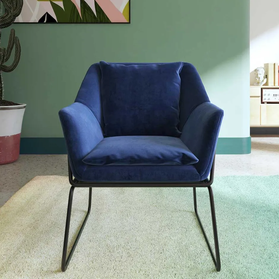 Loft Designsessel in Blau Samt - Circlefun^Wohnen Online