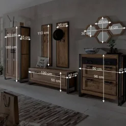 Wohnen Loft Flurmöbel Set Mendoza aus Akazie Massivholz (neunteilig)