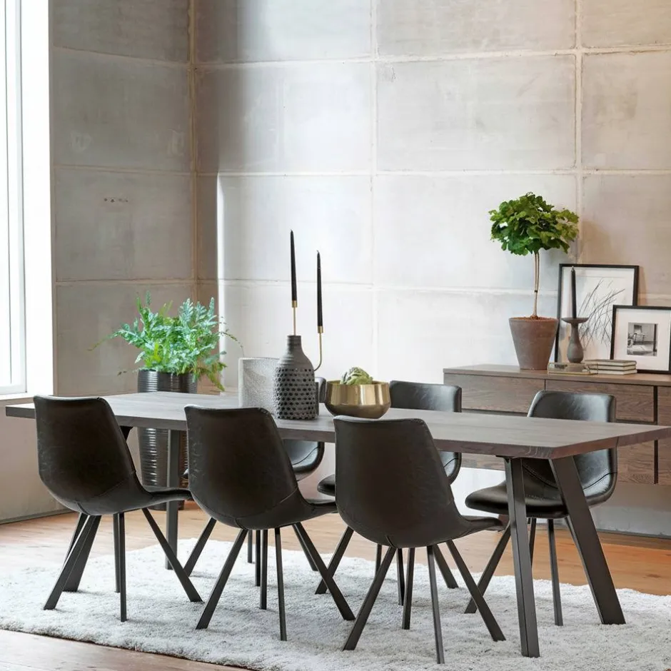 Wohnen Loft Sitzgruppe für 6 Personen Namac mit Tisch in Eiche Rauchfarben (siebenteilig)