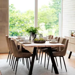 Loft Tisch Eiche White Wash & 6 Stühle Pulva in Braun Microfaser (siebenteilig)^Wohnen Discount