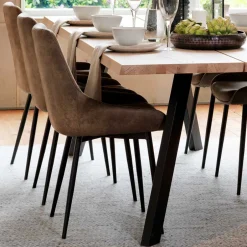 Loft Tisch Eiche White Wash & 6 Stühle Pulva in Braun Microfaser (siebenteilig)^Wohnen Discount