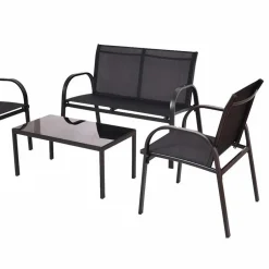 Lounge Mesh Gartenmöbel in Schwarz - Anastasius (vierteilig)^Wohnen Hot