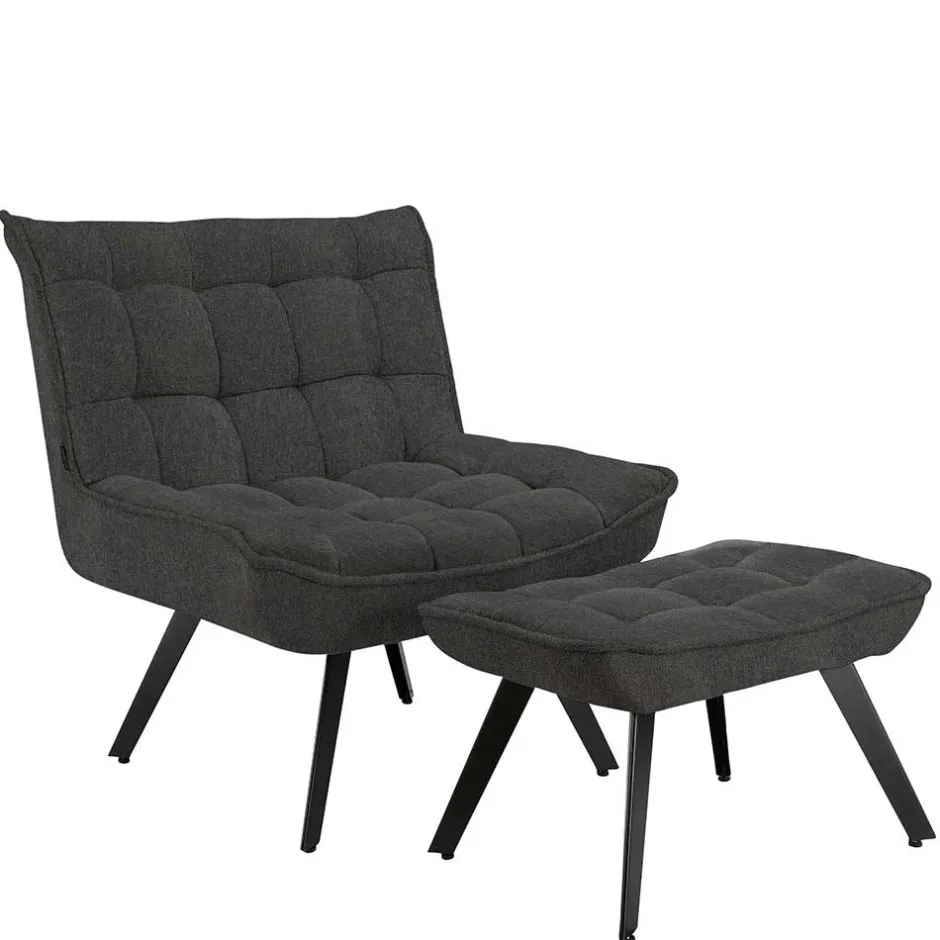 Lounge Sessel mit Hocker in Anthrazit - Mook (zweiteilig)^Wohnen Best