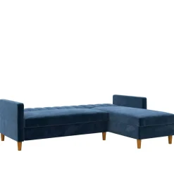 L-Schlafsofa in Blau Samt - Astomon^Wohnen Sale