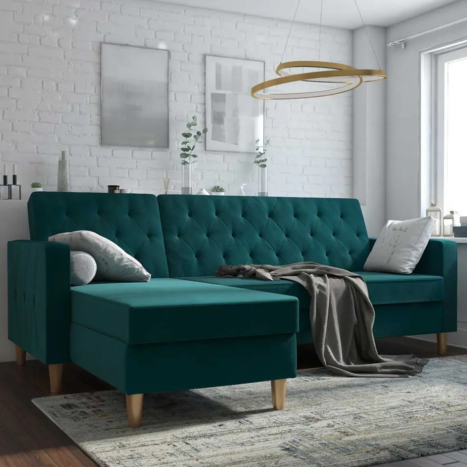 L-Schlafsofa in Petrol Samt - Samanca^Wohnen New