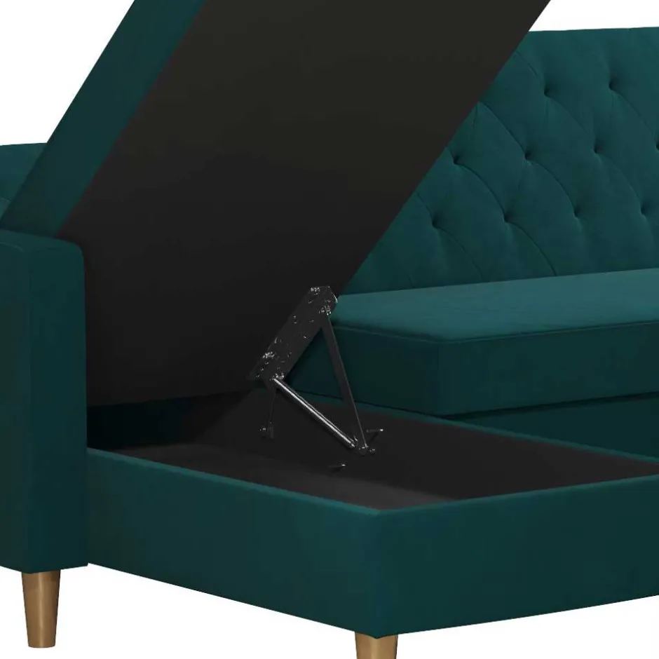 L-Schlafsofa in Petrol Samt - Samanca^Wohnen New