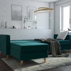 L-Schlafsofa in Petrol Samt - Samanca^Wohnen New