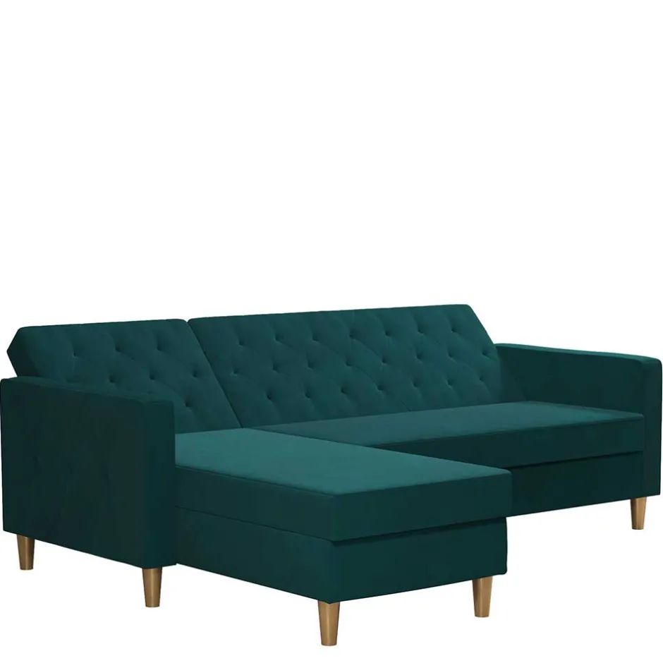 L-Schlafsofa in Petrol Samt - Samanca^Wohnen New