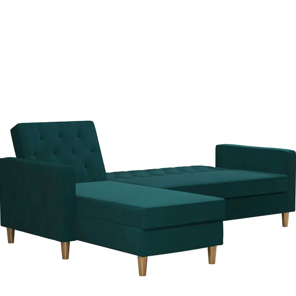 L-Schlafsofa in Petrol Samt - Samanca^Wohnen New