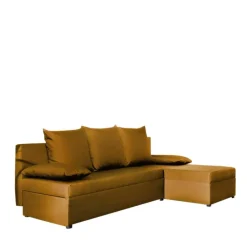 Wohnen L-Schlafsofa in Senfgelb Velours - Xantra