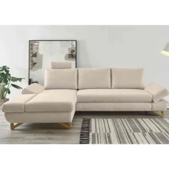Wohnen L-Sofa mit Schlaffunktion in Creme & Buche - Baonga