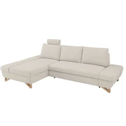 Wohnen L-Sofa mit Schlaffunktion in Creme & Buche - Baonga