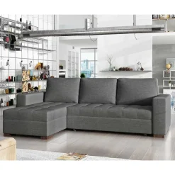 Wohnen L-Sofa Schlafcouch in Dunkelgrau Stoff - Planet