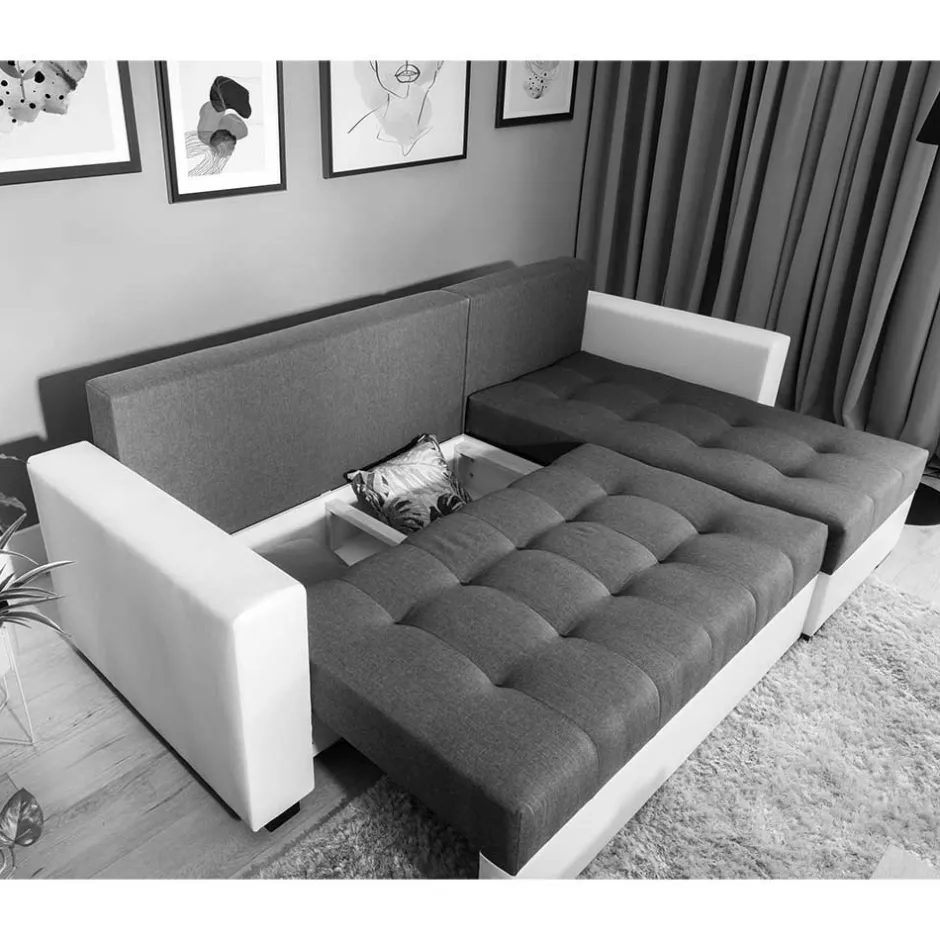 L-Sofa Schlafcouch in Grau und Weiß - Bonifa^Wohnen Hot