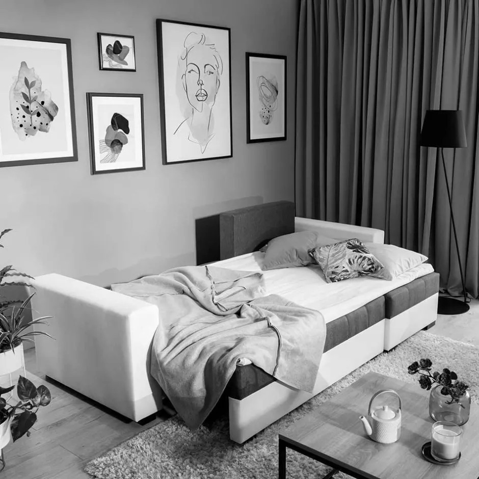 L-Sofa Schlafcouch in Grau und Weiß - Bonifa^Wohnen Hot