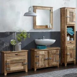 Wohnen Mango Holz Badezimmermöbel im Set - Suennas (vierteilig)