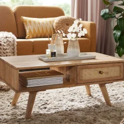 Mangoholz Couchtisch mit Fach & Schublade - Kanados^Wohnen Sale