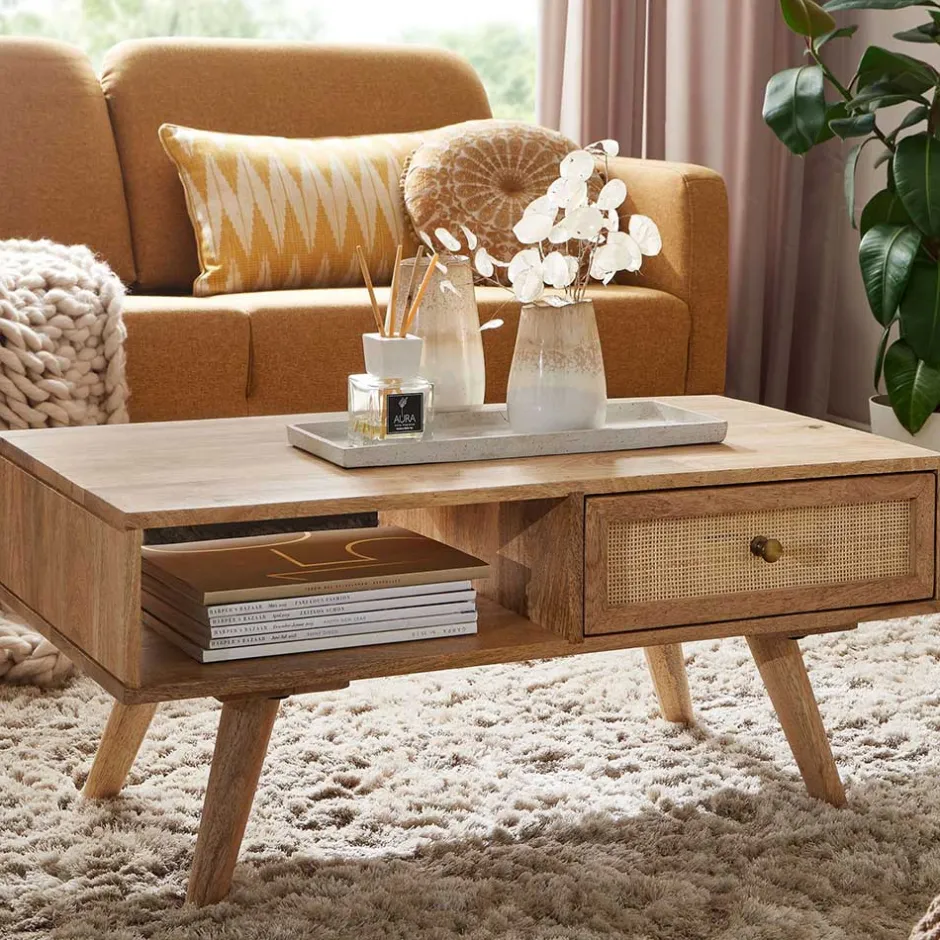 Mangoholz Couchtisch mit Fach & Schublade - Kanados^Wohnen Sale