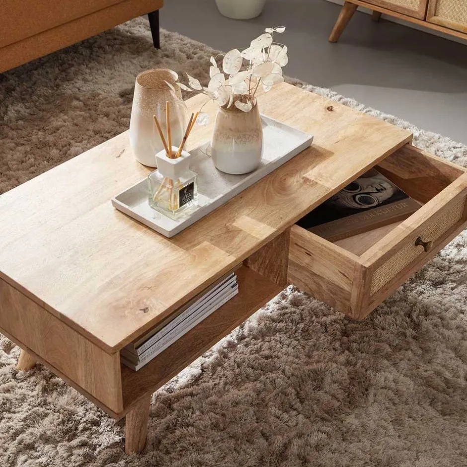 Mangoholz Couchtisch mit Fach & Schublade - Kanados^Wohnen Sale