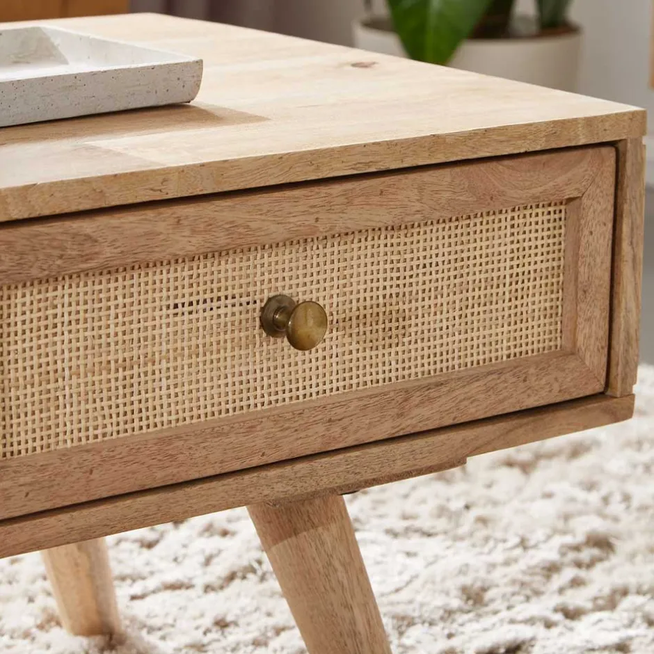 Mangoholz Couchtisch mit Fach & Schublade - Kanados^Wohnen Sale