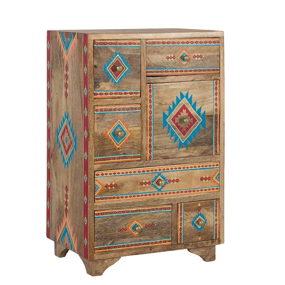 Wohnen Mangoholz Kommode mit Ethno Ornamenten - Linall