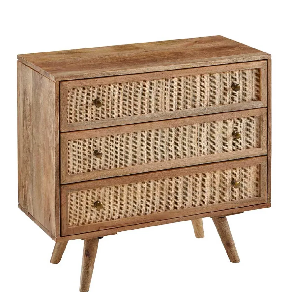 Wohnen Mangoholz Kommode mit Rattan Geflecht Fronten - Kanados