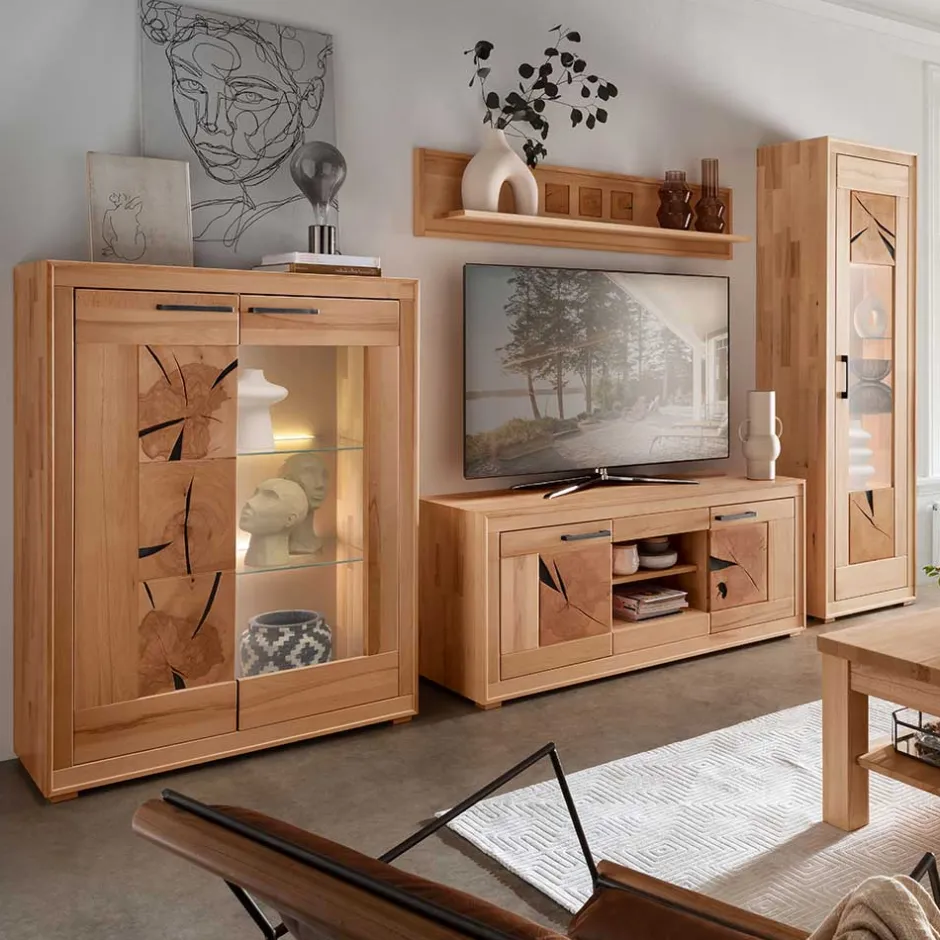 Massive Anbauwand aus Kernbuche - Sarosca (vierteilig)^Wohnen Discount