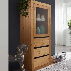 Wohnen Massiver Kiefernholz Schrank mit Glastür - Filedria