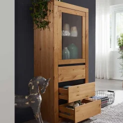 Wohnen Massiver Kiefernholz Schrank mit Glastür - Filedria