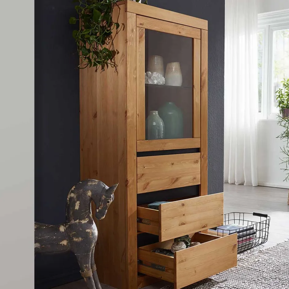 Wohnen Massiver Kiefernholz Schrank mit Glastür - Filedria