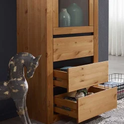 Wohnen Massiver Kiefernholz Schrank mit Glastür - Filedria