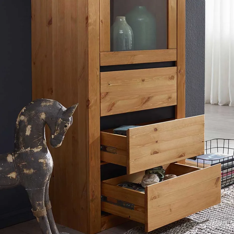 Wohnen Massiver Kiefernholz Schrank mit Glastür - Filedria