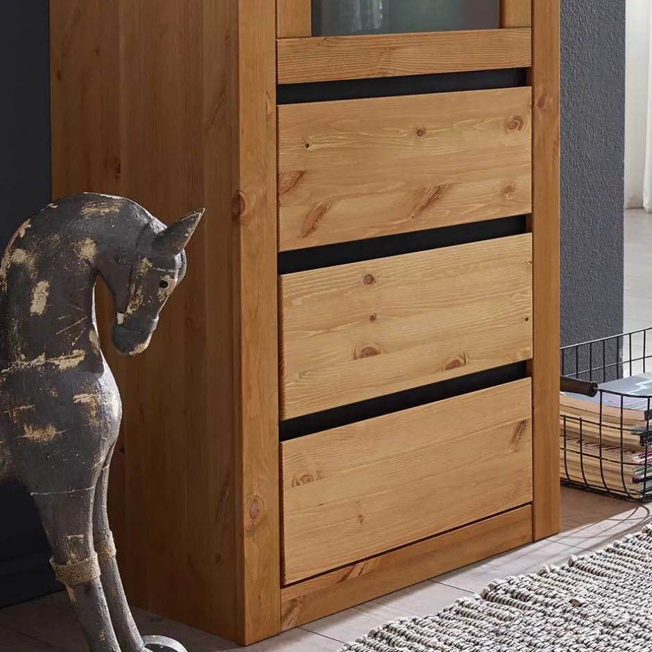 Wohnen Massiver Kiefernholz Schrank mit Glastür - Filedria