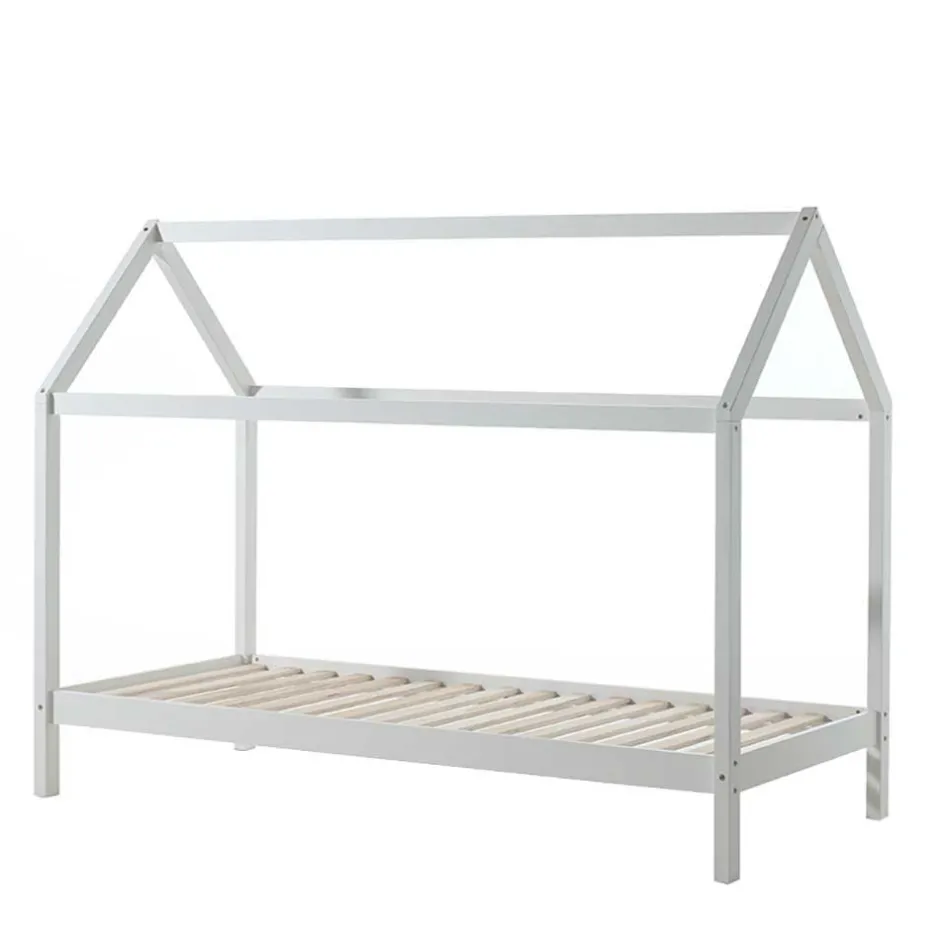 Kinder Wohnen Massives Hausbett für Kinder in Weiß - Orutava