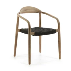 Wohnen Massivholz Armlehnstuhl mit Geflecht Sitz Anela aus Kordel Grau (4er Set)